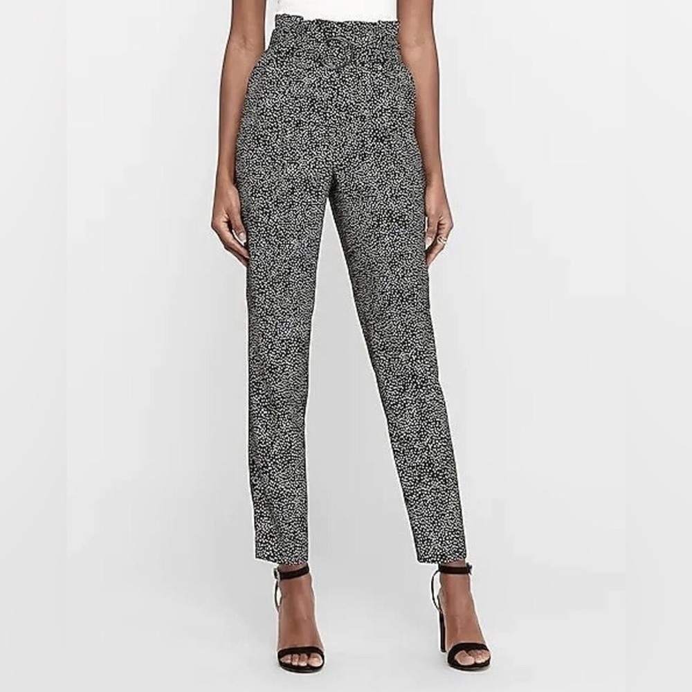 Express Polka Dot High Rise Paper Bag Ankle Black White Dress Pants Missing Belt